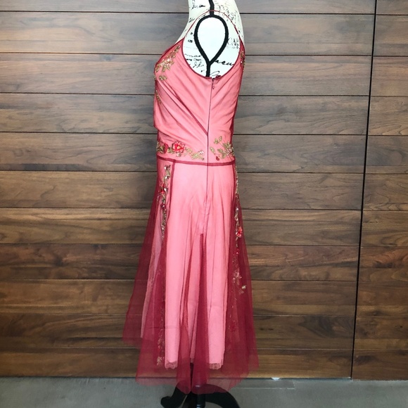 V Neck Spaghetti Strap Embellished Floral Dress - Picture 2 of 5